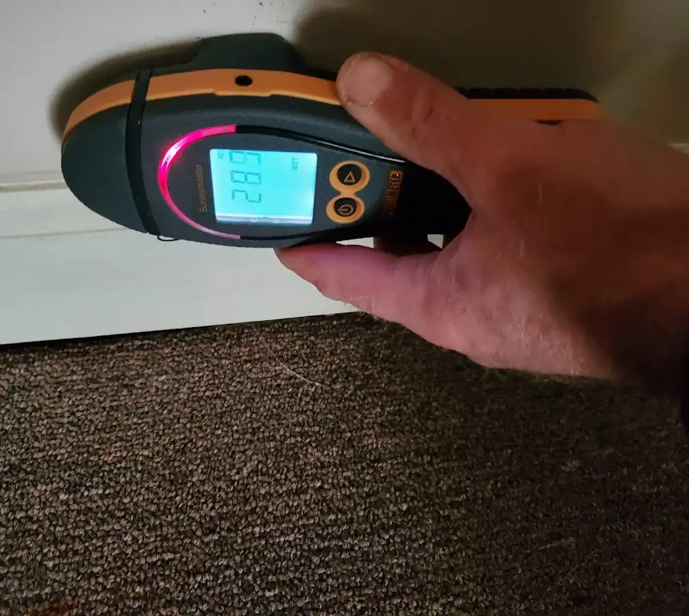 Moisture detection at baseboard during Sewage Cleanup & Sanitation in West Athens